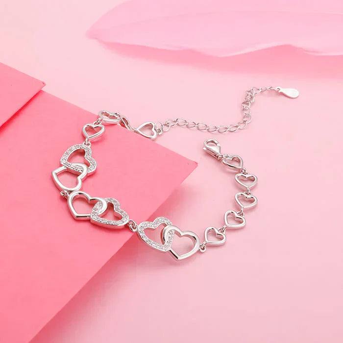 Interlocked Heart Duo Bracelet in Silver Finish